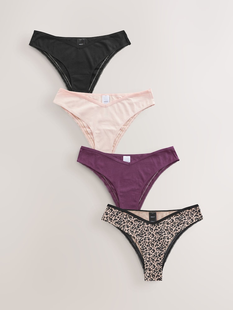 Print/Plain Brazilian Geo Lace Trim Knickers 4 Pack - Image 1 of 9