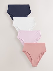 Navy/Pink/Cream High Rise High Leg Thong Modal Logo Ultimate Comfort Knickers 4 Pack - Image 1 of 7