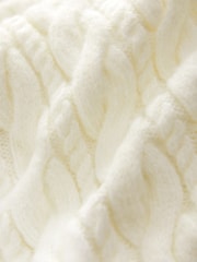 White Ecru V-Neck Cable Knitted Midi Jumper Dress - Image 10 of 11