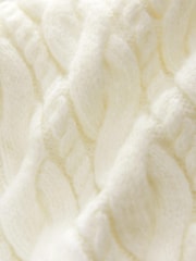 White Ecru V-Neck Cable Knitted Midi Jumper Dress - Image 11 of 11