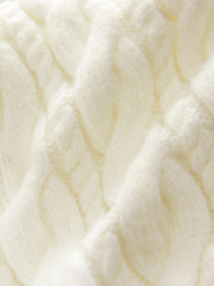 White Ecru V-Neck Cable Knitted Midi Jumper Dress - Image 11 of 11