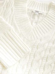 White Ecru V-Neck Cable Knitted Midi Jumper Dress - Image 9 of 11