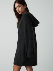 Grey Charcoal Relaxed Fit Hooded Knitted Jumper Dress with Wool - Image 3 of 8
