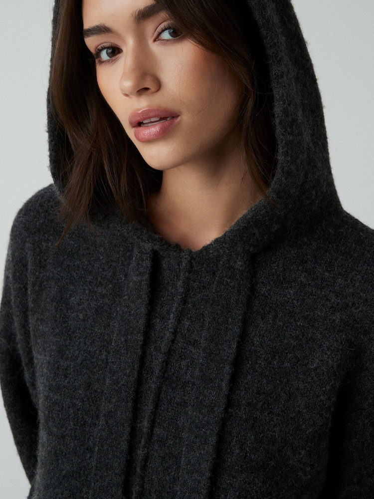 Buy Grey Charcoal Relaxed Fit Hooded Knitted Jumper Dress with Wool from  the Next UK online shop