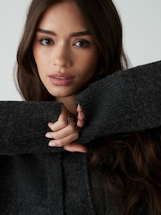 Grey Charcoal Relaxed Fit Hooded Knitted Jumper Dress with Wool - Image 5 of 8