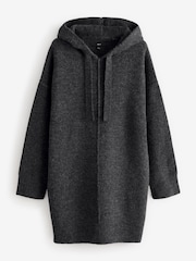 Grey Charcoal Relaxed Fit Hooded Knitted Jumper Dress with Wool - Image 6 of 8