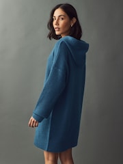 Blue Indigo Relaxed Fit Hooded Knitted Jumper Dress with Wool - Image 2 of 8