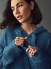Blue Indigo Relaxed Fit Hooded Knitted Jumper Dress with Wool - Image 4 of 8
