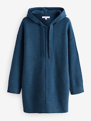 Blue Indigo Relaxed Fit Hooded Knitted Jumper Dress with Wool - Image 6 of 8