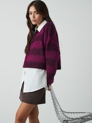 Burgundy Red Stripe Soft Touch Brushed Shirt Layer Knitted Jumper - Image 3 of 8
