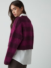 Burgundy Red Stripe Soft Touch Brushed Shirt Layer Knitted Jumper - Image 4 of 8