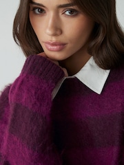 Burgundy Red Stripe Soft Touch Brushed Shirt Layer Knitted Jumper - Image 5 of 8