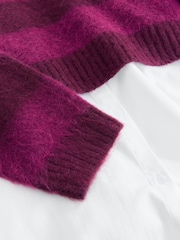 Burgundy Red Stripe Soft Touch Brushed Shirt Layer Knitted Jumper - Image 7 of 8