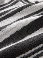 Grey Black Monochrome Stripe Roll Edge Shirt Layer Knitted 100% Cotton Jumper - Image 6 of 7