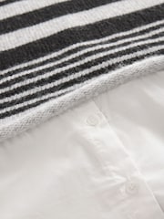 Grey Black Monochrome Stripe Roll Edge Shirt Layer Knitted 100% Cotton Jumper - Image 7 of 7