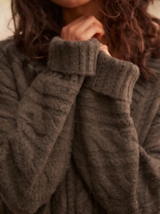 Brown Chocolate V-Neck Cable Knitted Midi Jumper Dress - Image 4 of 7