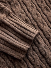 Brown Chocolate V-Neck Cable Knitted Midi Jumper Dress - Image 7 of 7