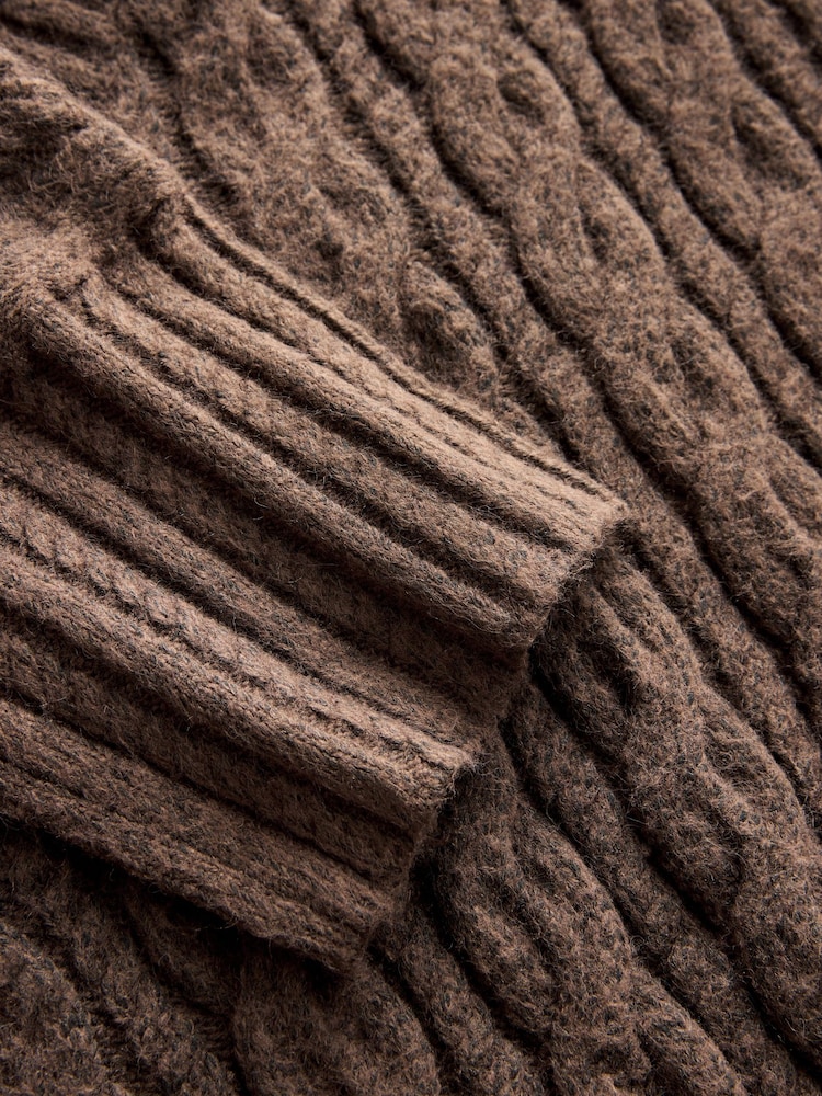 Brown Chocolate V-Neck Cable Knitted Midi Jumper Dress - Image 7 of 7