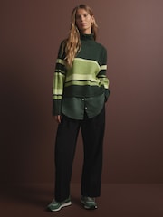 Green Stripe Roll Edge Shirt Layer Knitted 100% Cotton Jumper - Image 2 of 8