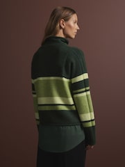Green Stripe Roll Edge Shirt Layer Knitted 100% Cotton Jumper - Image 3 of 8
