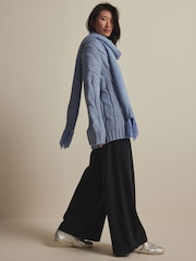 Blue Chambray Cable Knit Chunky Tassled Scarf - Image 4 of 7