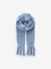 Blue Chambray Cable Knit Chunky Tassled Scarf - Image 5 of 7