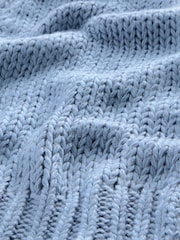 Blue Chambray Cable Knit Chunky Tassled Scarf - Image 6 of 7