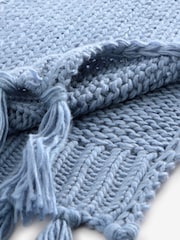 Blue Chambray Cable Knit Chunky Tassled Scarf - Image 7 of 7
