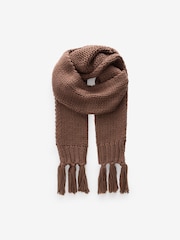 Brown Chocolate Cable Knit Chunky Tassled Scarf - Image 3 of 5