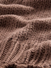 Brown Chocolate Cable Knit Chunky Tassled Scarf - Image 4 of 5