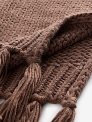 Brown Chocolate Cable Knit Chunky Tassled Scarf - Image 5 of 5
