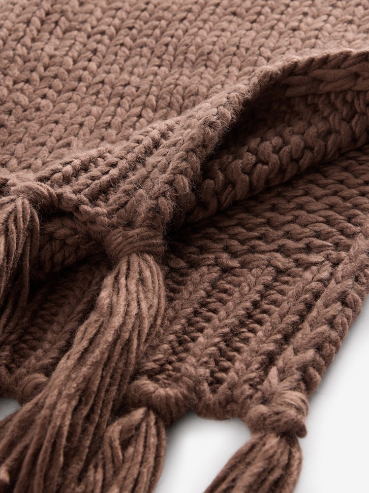 Brown Chocolate Cable Knit Chunky Tassled Scarf - Image 5 of 5