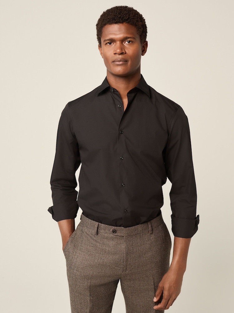 Black Slim Fit Cutaway Collar Easy Care Smart Shirt - Image 1 of 7 Black Slim Fit Cutaway Collar Easy Care Smart Shirt - Image 1 of 7