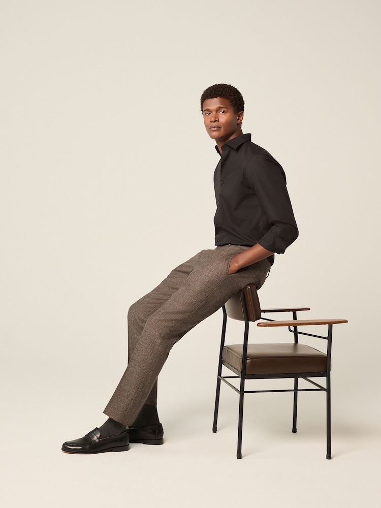Black Slim Fit Cutaway Collar Easy Care Smart Shirt - Image 4 of 7