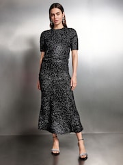 Black Sparkle Tinsel Knitted Co-ord Maxi Skirt - Image 2 of 7