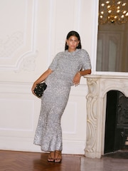 Silver Sparkle Tinsel Knitted Co-ord Maxi Skirt - Image 1 of 8