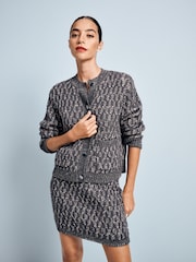 Grey Charcoal Co-ord Sparkle Patterned Knitted Mini Skirt - Image 1 of 8