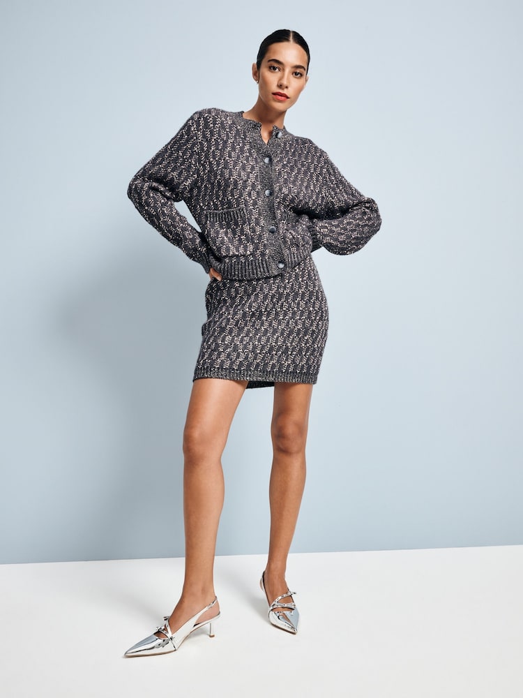 Grey Charcoal Co-ord Sparkle Patterned Knitted Mini Skirt - Image 2 of 8