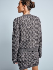 Grey Charcoal Co-ord Sparkle Patterned Knitted Mini Skirt - Image 4 of 8