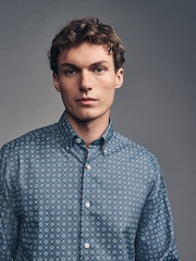 Blue Tile Print Regular Fit Easy Care Oxford Shirt - Image 1 of 7