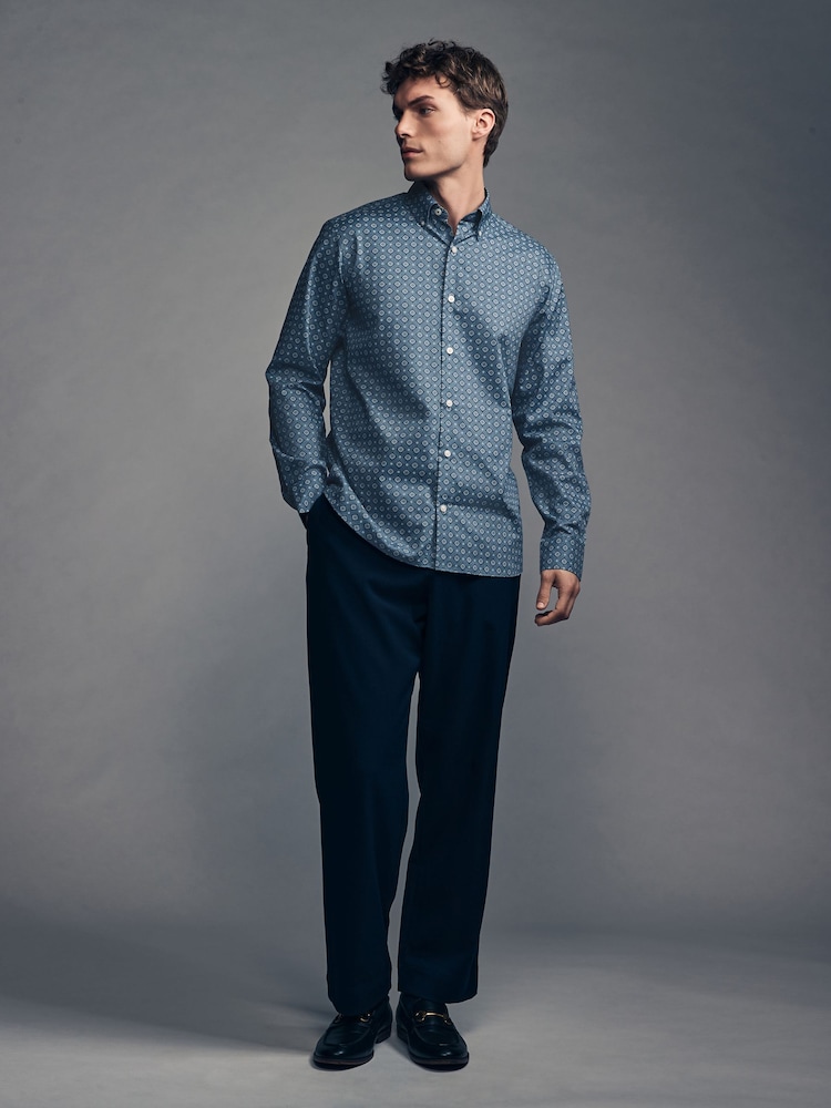 Blue Tile Print Regular Fit Easy Care Oxford Shirt - Image 2 of 7