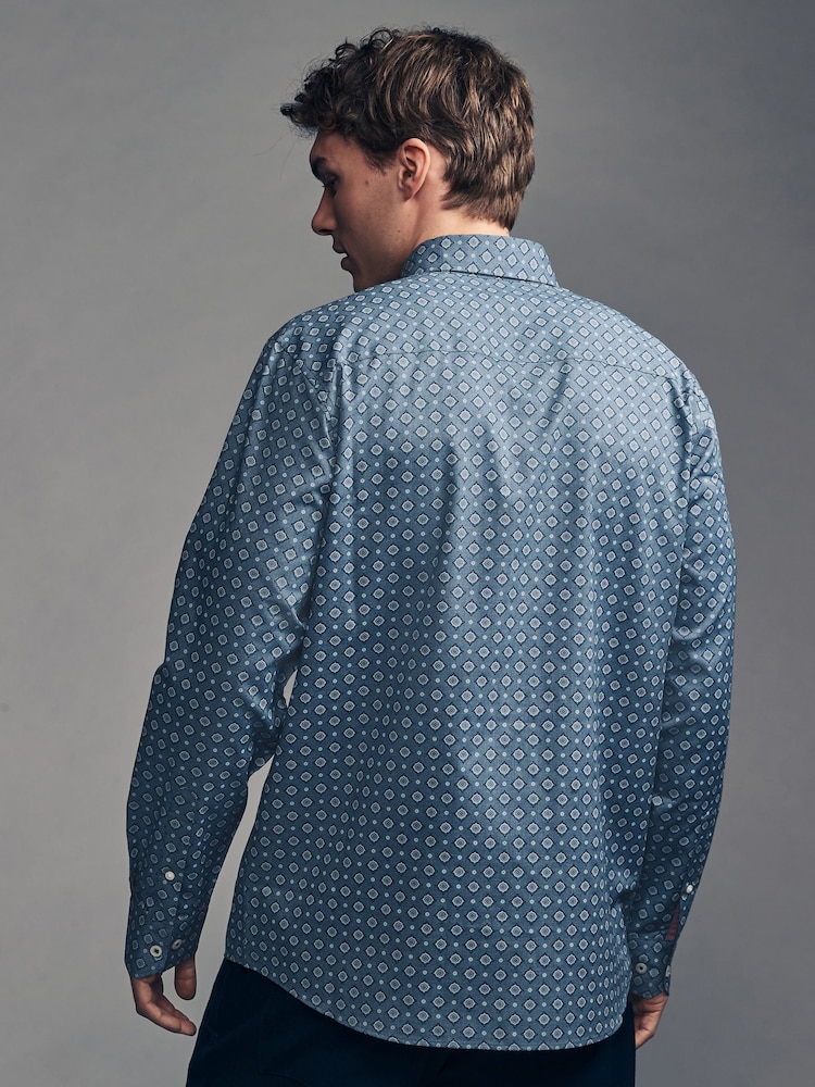 Blue Tile Print Regular Fit Easy Care Oxford Shirt - Image 3 of 7