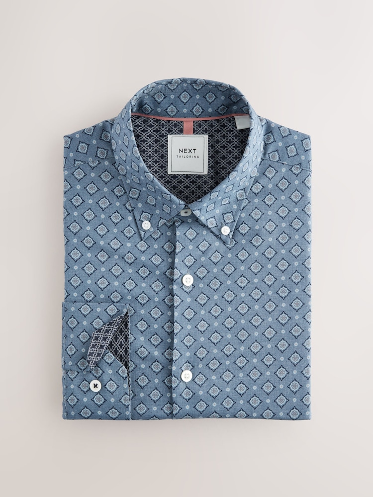 Blue Tile Print Regular Fit Easy Care Oxford Shirt - Image 5 of 7