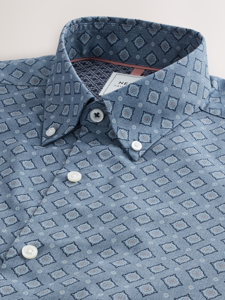 Blue Tile Print Regular Fit Easy Care Oxford Shirt - Image 6 of 7