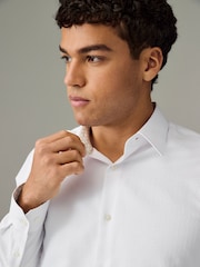 White Regular Fit Long Sleeve Single Cuff Textured Shirt - Image 1 of 6