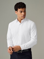 White Regular Fit Long Sleeve Single Cuff Textured Shirt - Image 3 of 6