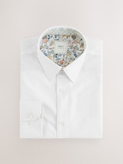 White Regular Fit Long Sleeve Single Cuff Textured Shirt - Image 4 of 6