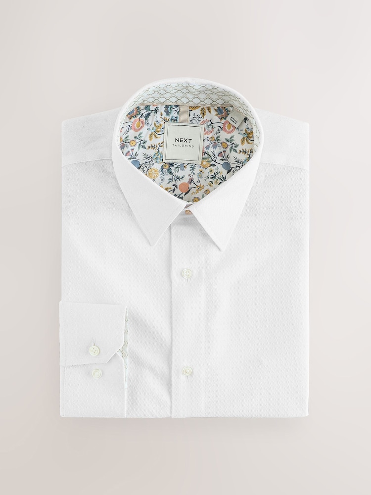 White Regular Fit Long Sleeve Single Cuff Textured Shirt - Image 4 of 6