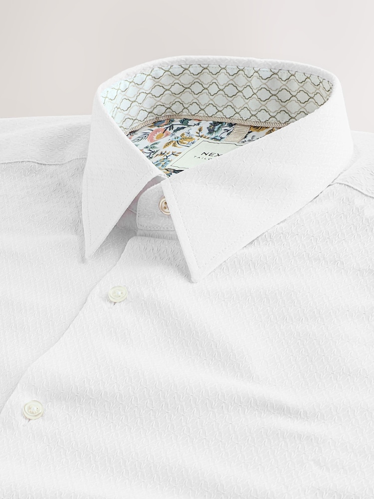 White Regular Fit Long Sleeve Single Cuff Textured Shirt - Image 5 of 6