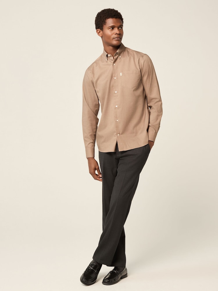 Neutral Marl Regular Fit Button Down Easy Iron Oxford Shirt - Image 2 of 8